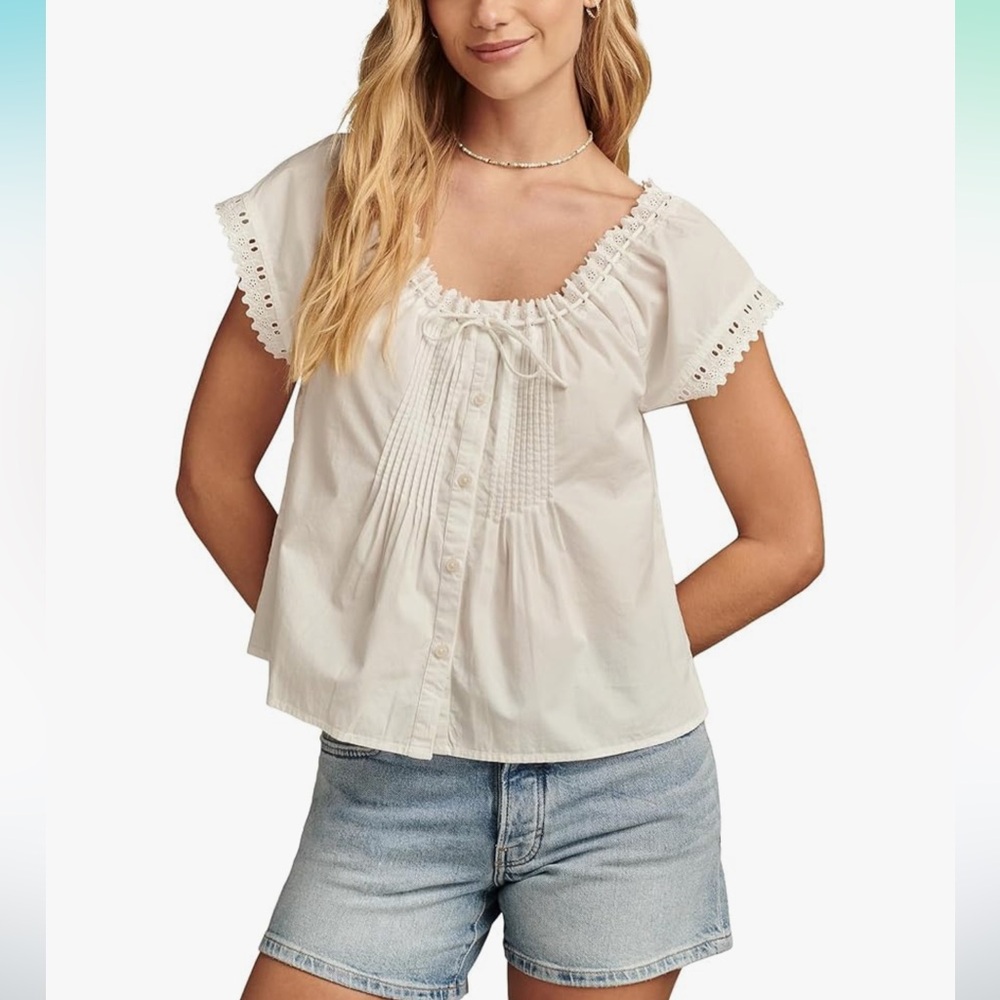 Lucky Brand Women's Pintuck Schiffli Blouse